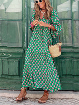 Paisley | Bohemian Breeze V-Neck Maxi Dress – Dunkelgrün
