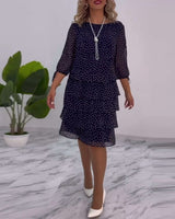 Eralyn – Polka Kleid Mit Stufenrock Und Gebundenen Ärmeln – Blau