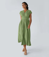 Wilhelmine – Elegantes Wickelkleid Mit Hoher Taille – Grün