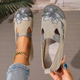 Martine – Atmungsaktive Strick Schuhe Mit Blumenstickerei – Grau