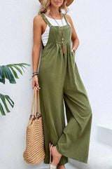 Solania – Stylischer Overall mit weitem Bein – Armygrün