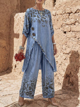 Gwynda - Soft-Touch-Set aus Oberteil und Hose – Blau