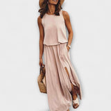 Leichtes, Fließendes Ärmelloses Kleid – Khaki