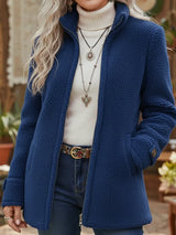 Eliza - Softtouch-Mantel mit hohem Kragen – Blau