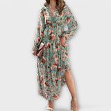 Lukrecija - Maxi Kleid Mit Blumenmuster Und V-Ausschnitt – Hellgrün