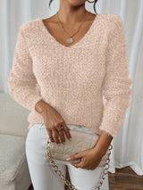Aderah - Lockere Passform V-Ausschnitt Pullover – Khaki