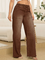 Verstellbare Kordelzug Taille Weite Bein Jeans für Frauen – Kaffee