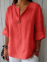 Susanne | V-Ausschnitt Leinen Bluse – Rosa