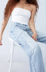 Altheza – Vintage-Jeanshose mit weitem Bein – Hellblau