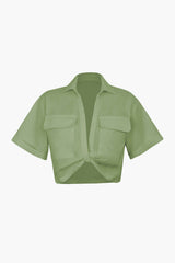 Janice | Stylisches Kurzarm Crop Shirt mit kragen – Hellgrün