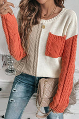 Trendiger pullover mit rundhalsausschnitt und farbblöcken für den winter – Orange