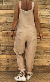 Mila - Cooler, böhmischer Leinen-Overall – Khaki