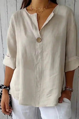 Chalina – Leinen bluse Mit V-Ausschnitt – Beige