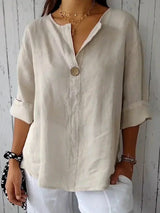 Susanne | V-Ausschnitt Leinen Bluse – Beige