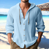 Luca – Herren Sommerhemd mit Kapuze und Knopfleiste – Himmelblau