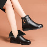Damen Winter Stiefeletten | Warm Gefüttert mit Schnallendetail – Schwarz