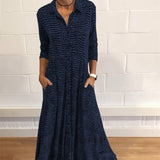 Victoria - Marineblaues bedrucktes Hemdkleid – Blau