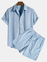 Klaus Texturiertes Kurzarmhemd und Shorts Set – Hellblau