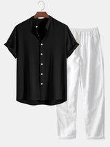 Elias - Herren Sommer-Set aus Baumwolle und Leinen – Schwarz