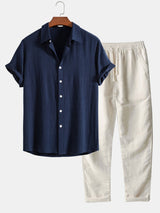 Elias - Herren Sommer-Set aus Baumwolle und Leinen – Marine blau