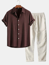 Herren Set | Hemd mit Stehkragen und Hose mit geradem Bund – Kaffeebraun