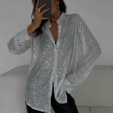 Brisa - Paillettenbluse mit fließendem Schnitt und schillerndem Glitzern – Weiß