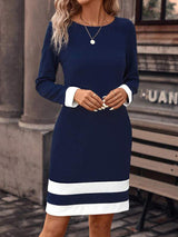 Emily - Modisches Strickkleid mit langen Ärmeln für Damen – Blau
