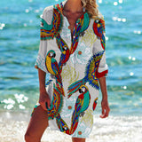 Celia - Tropical Print Hemdkleid – Weiß
