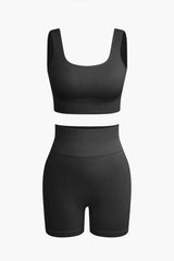 Elaine | Nahtloses Sport-Set mit Crop-Top & Yoga-Shorts – Schwarz