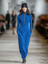 Elise - Soft-Touch-Maxikleid mit Stehkragen und Reißverschluss – Königsblau