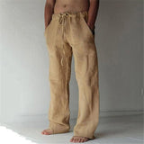 Anton - Einfarbige Herren-Freizeithose aus Leinen – Khaki