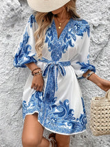 Gwenda – A-Linien-Kleid Mit V-Ausschnitt Und Paisley Drucken – Blau