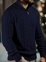 Vasyl – Strickpullover Mit Viertelreißverschluss – Marineblau