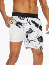 Herren-Badeshorts mit Kompressions- und schnell trocknendem Stoff – Monochrome Flora
