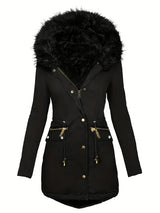 Ruby - parka-mantel mit kunstfell-kapuze und kordelzug – Schwarz