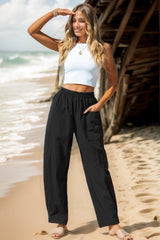 Nora - Weite Strandhose – Schwarz