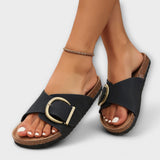 Damen Korksandalen mit Schnallenverschluss-Design – Schwarz