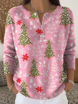 Sofie – Weihnachtsstrickpullover mit Knöpfen – Rosa