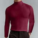 Glenn – schmal geschnittenes t-shirt mit hoher taille und langen armeln – Weinrot