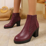 Noy - Leder Schuhe Mit Dickem Absatz – Burgund