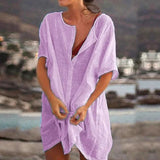 Anjini – Lockeres Strandkleid Mit kurzen Ärmeln – Violett