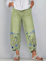 Giada - Bedruckte Relaxed-Fit-Jeans – Grün