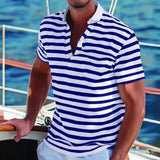 Retro gestreiftes Poloshirt für Männer – Marineblau