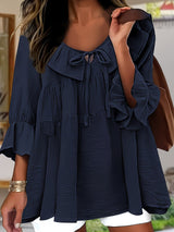 Garbine – Elegante Bluse Mit Rüschen Am Ausschnitt – Marineblau