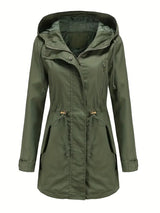 Damen Langarm Wasserdichter Trenchcoat | Mit Kapuze – Grün