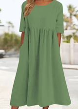 Elegantes Baumwoll-Leinen Kleid mit praktischen Taschen – Hellgrün