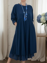 Ceinwen – Maxikleid Mit Lockerem, Doppellagigem Saum – Blau