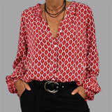 Renata - Langärmelige Bluse mit geometrischem Muster und lockerer Passform – Rot