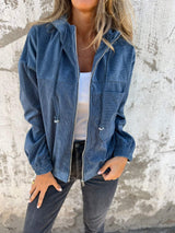 Tova – Stilvolle Cordjacke mit Reißverschluss – Blau