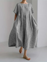 ELEANOR | RETRO GESTREIFTES LOCKERES KLEID – Grau
